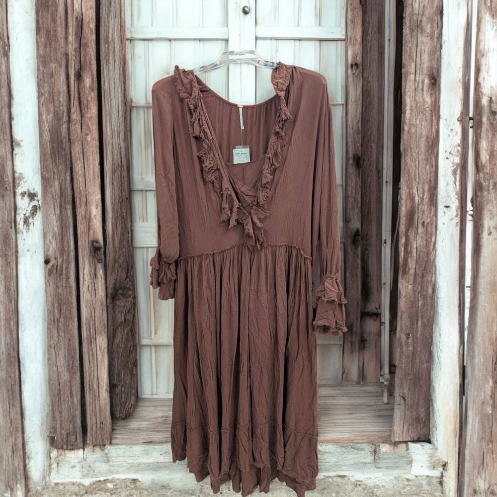 Free People Brown Long Sleeve Dress